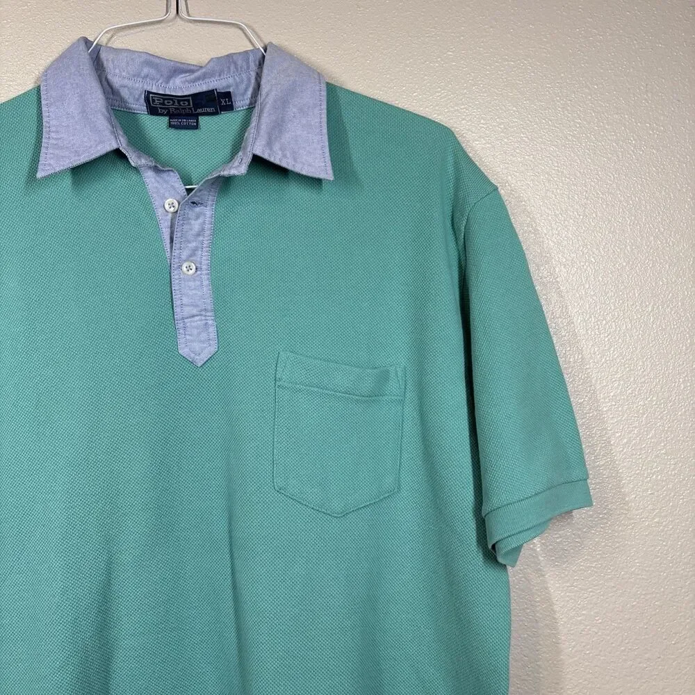 Polo Ralph Lauren Polo Short‎ Sleeve Shirt XL Teal Green Blue  Collar